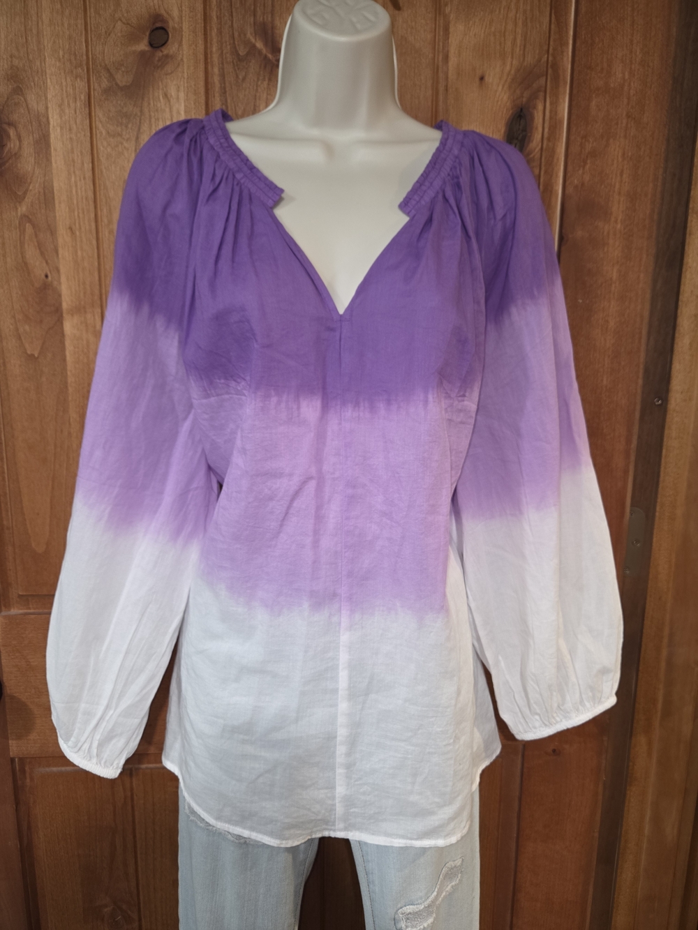Lane Bryant Purple to White Ombre Peasant Blouse